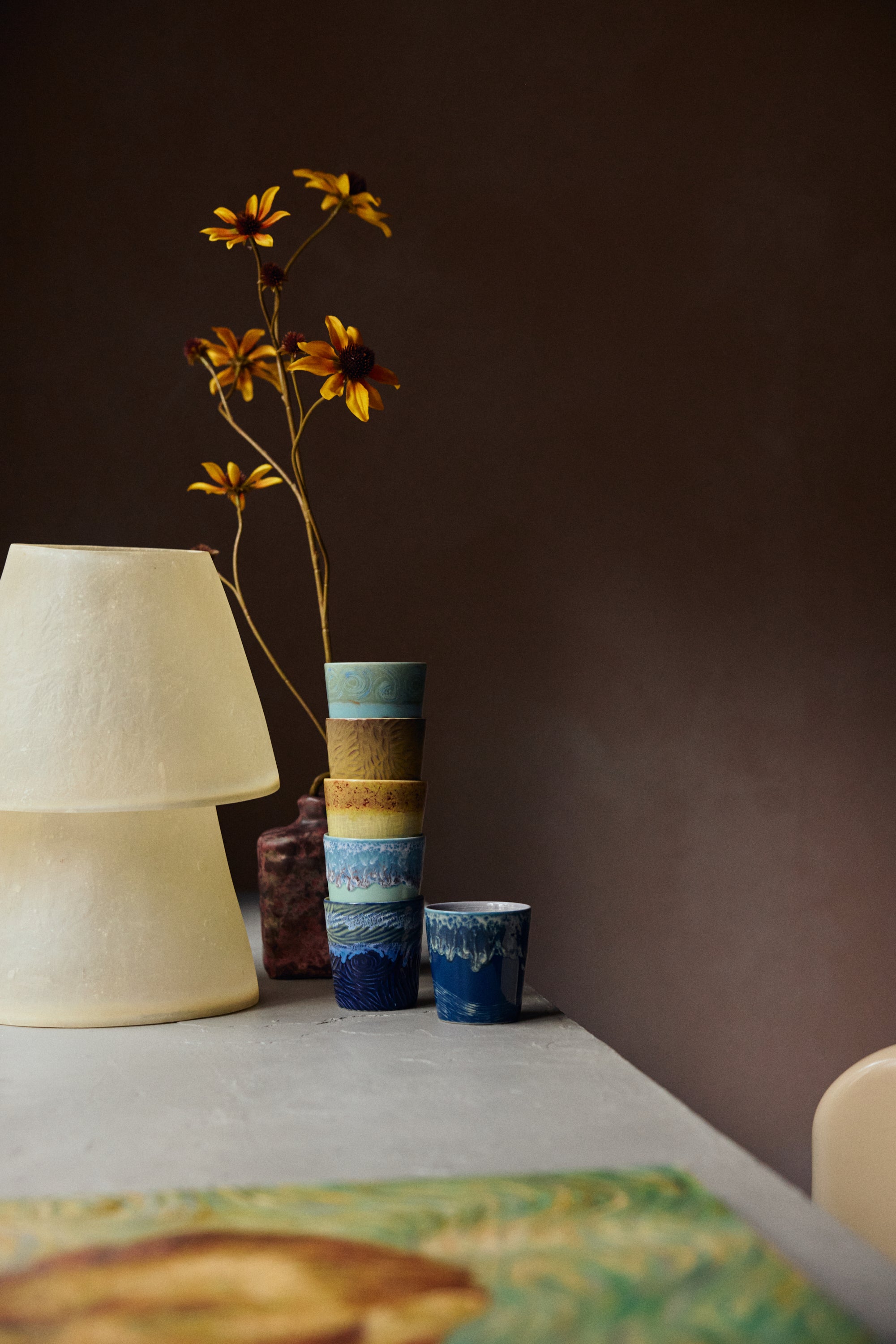 70s Keramik: Van Gogh Kaffeebecher, Sternennacht (Set mit 2)
