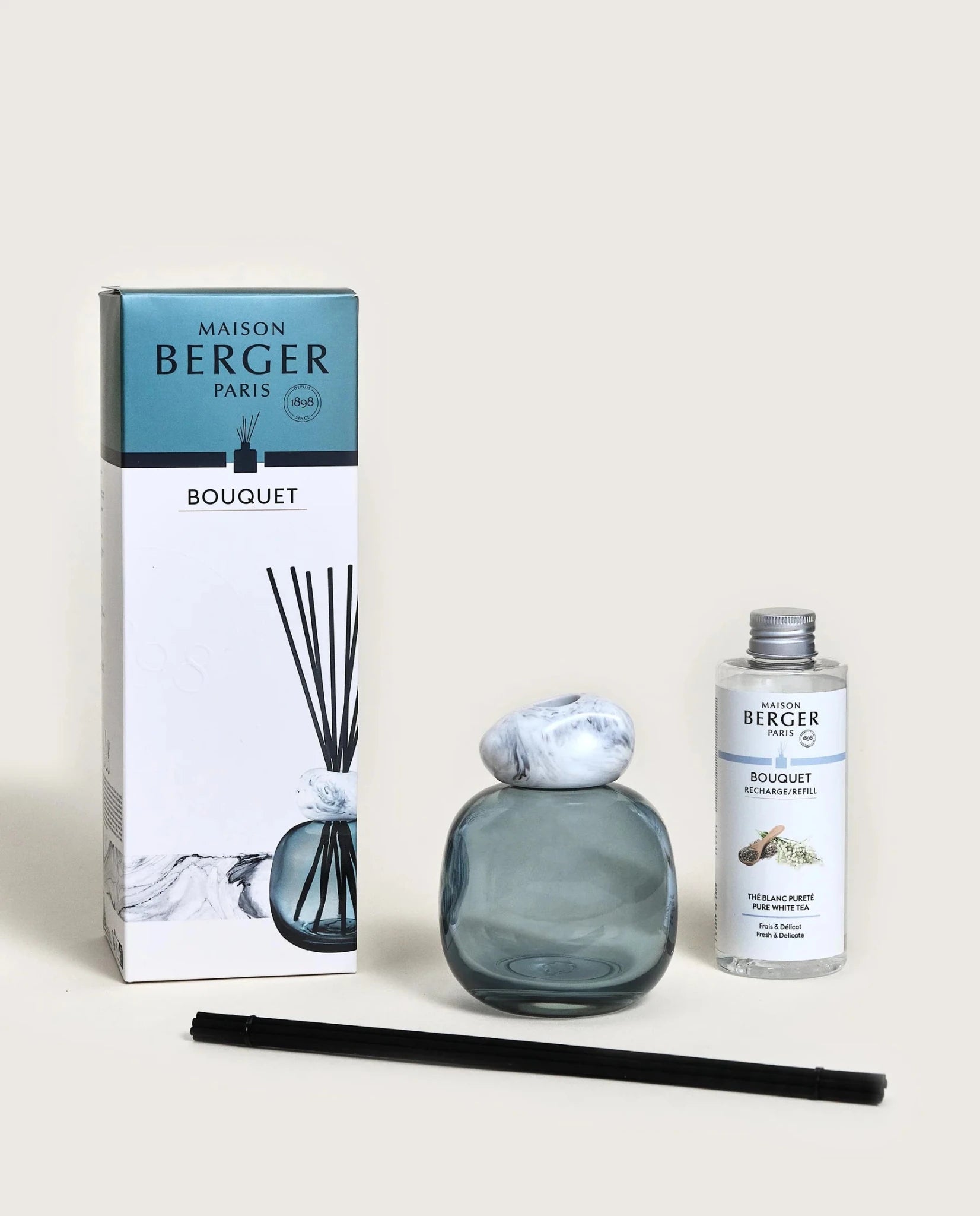 Raumduft Diffuser Mineral Blau/Weiß - Aromatischer Weißer Tee von Maison Berger