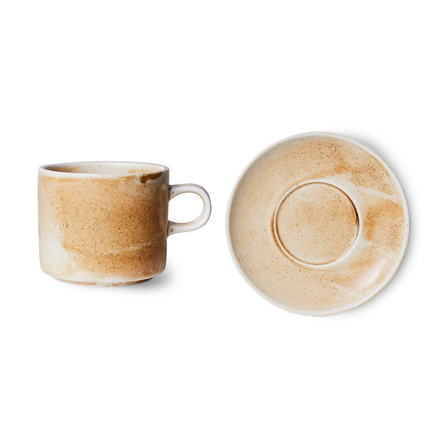 Chef Ceramics: Tasse und Untertasse Rustic, Creme/Braun, 220ml von HKliving