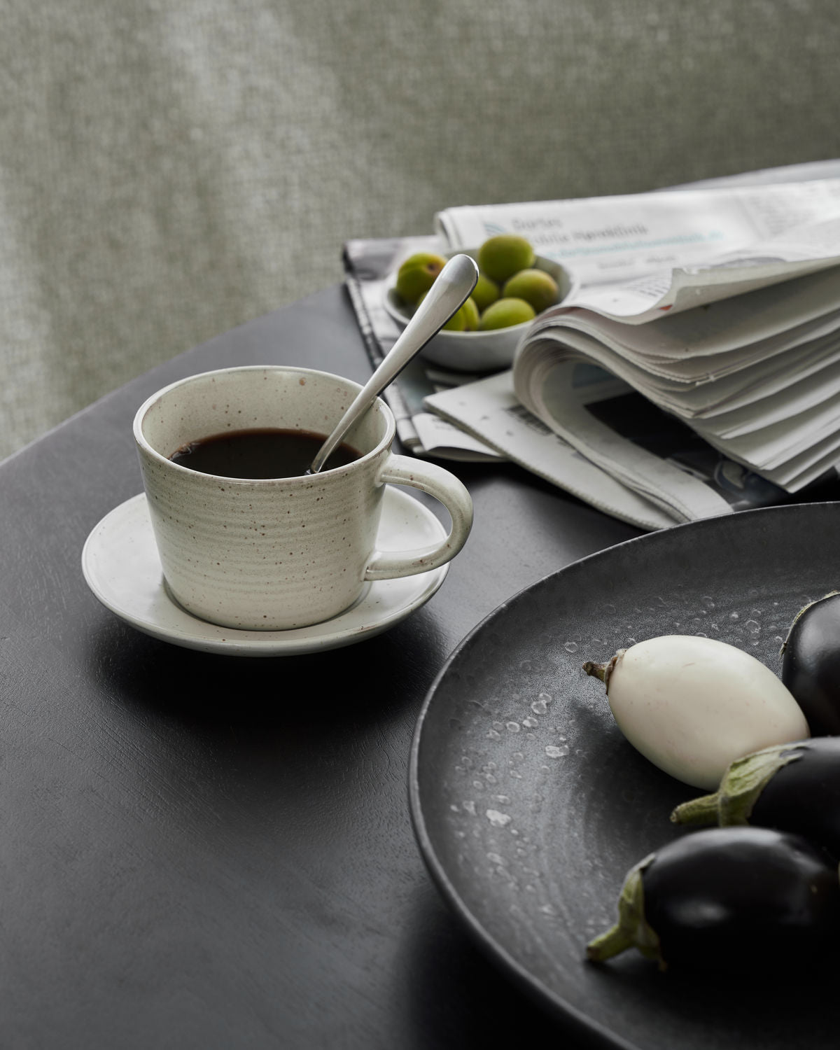 Kaffeetasse mit Untertasse Pion, Grau/ weiß - House Doctor