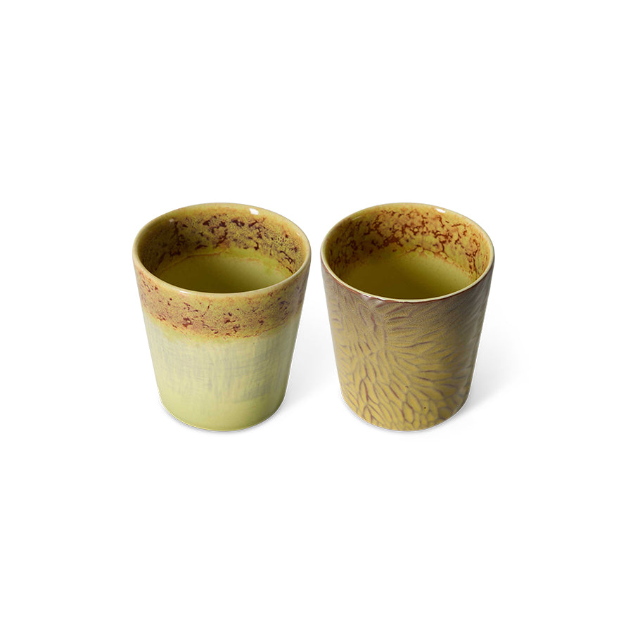70s ceramics: Van Gogh coffee mugs, sunflowers (set of 2)