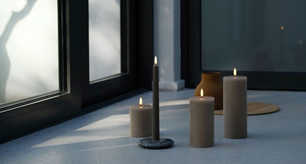 LED Blockkerze Beige Rustic Ø 7,8cm x 15 cm