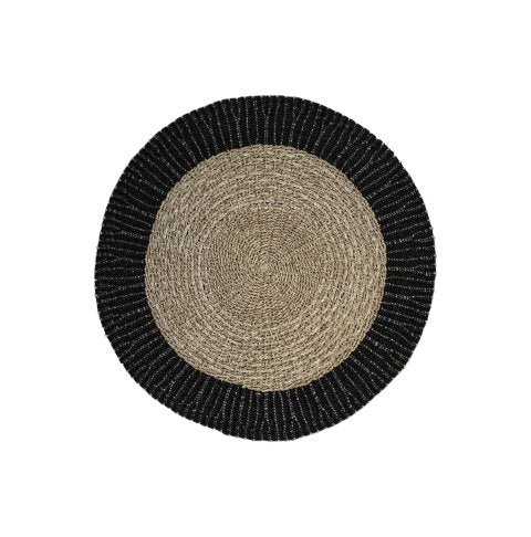 Teppich Mailbu - ø120 cm - Bast - Seegras - natur - schwarz - My Dutch Living Room