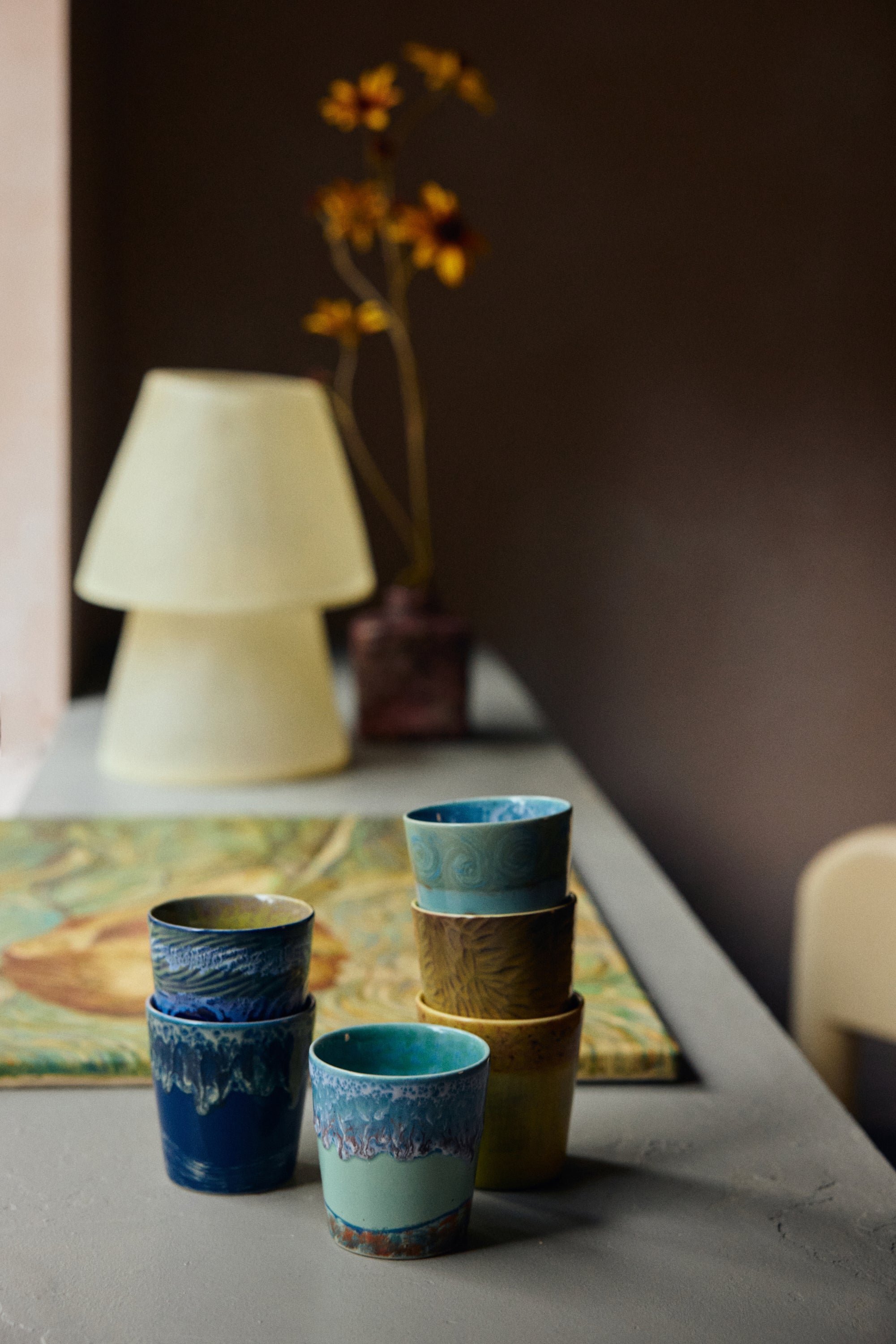 70s ceramics: Van Gogh coffee mugs, self portrait (set of 2)