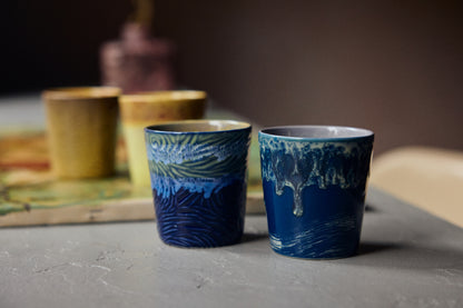 70s Keramik: Van Gogh Kaffeebecher, Sternennacht (Set mit 2)