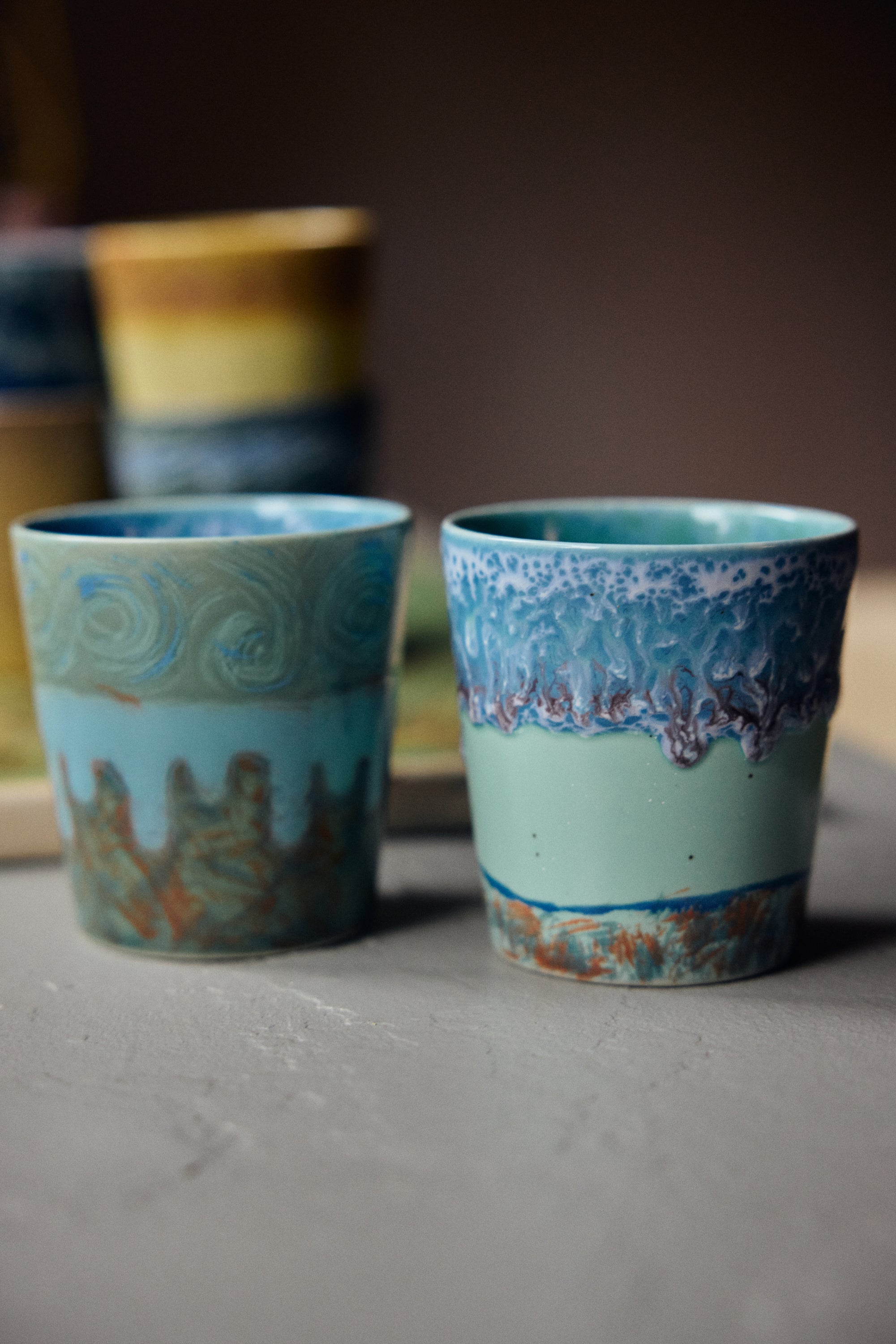 70s ceramics: Van Gogh coffee mugs, self portrait (set of 2)