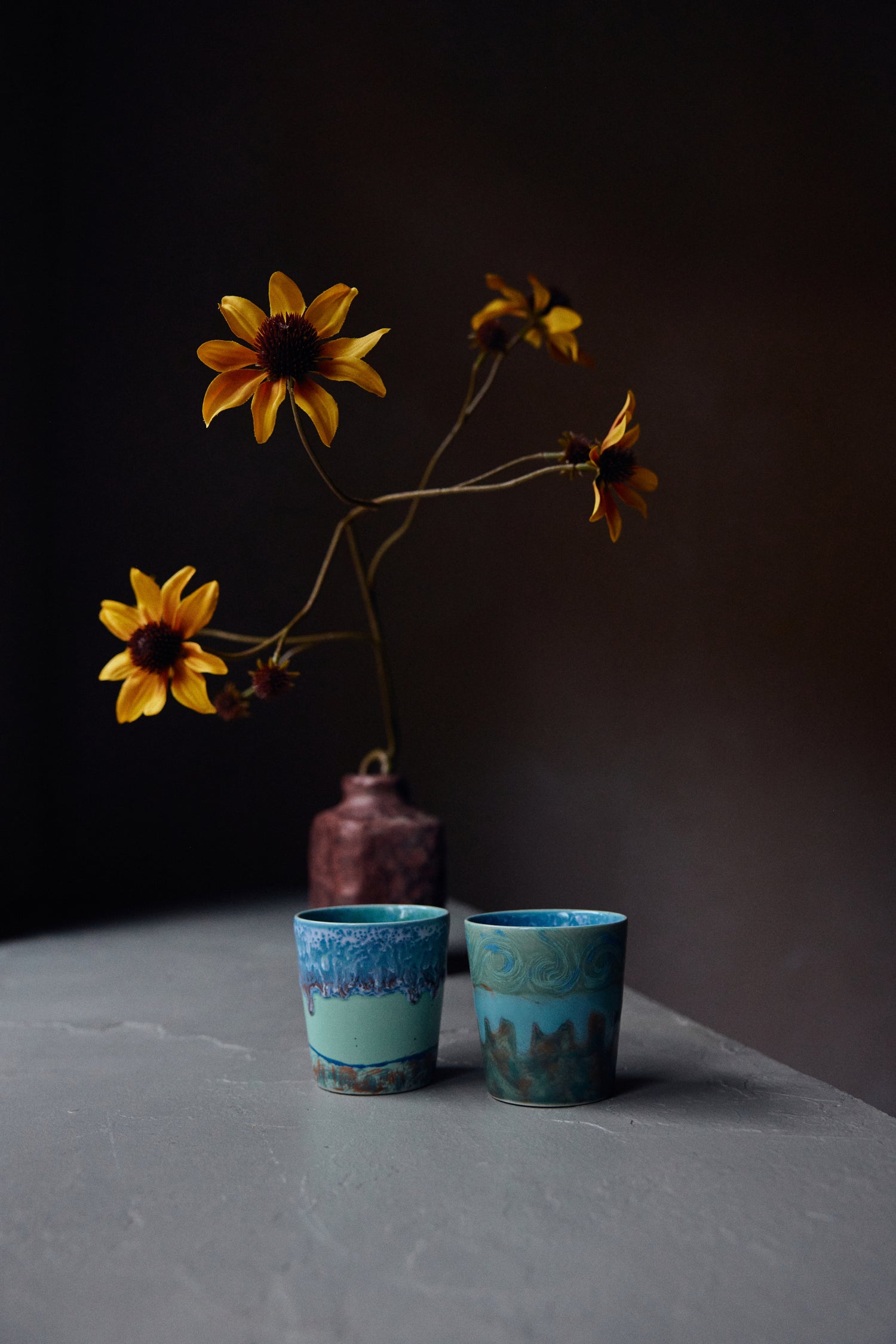 70s ceramics: Van Gogh coffee mugs, self portrait (set of 2)