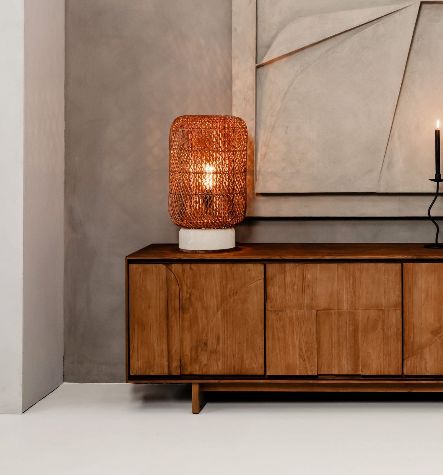 Palma Rattan Tischlampe Braun