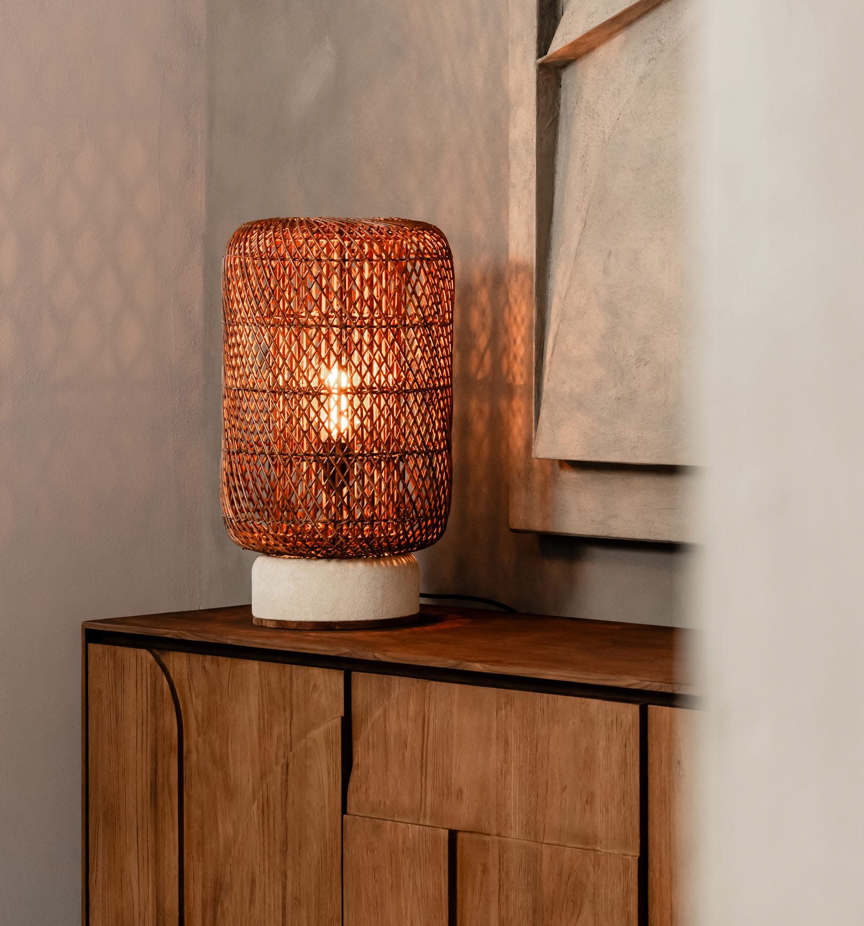 Palma Rattan Tischlampe Braun