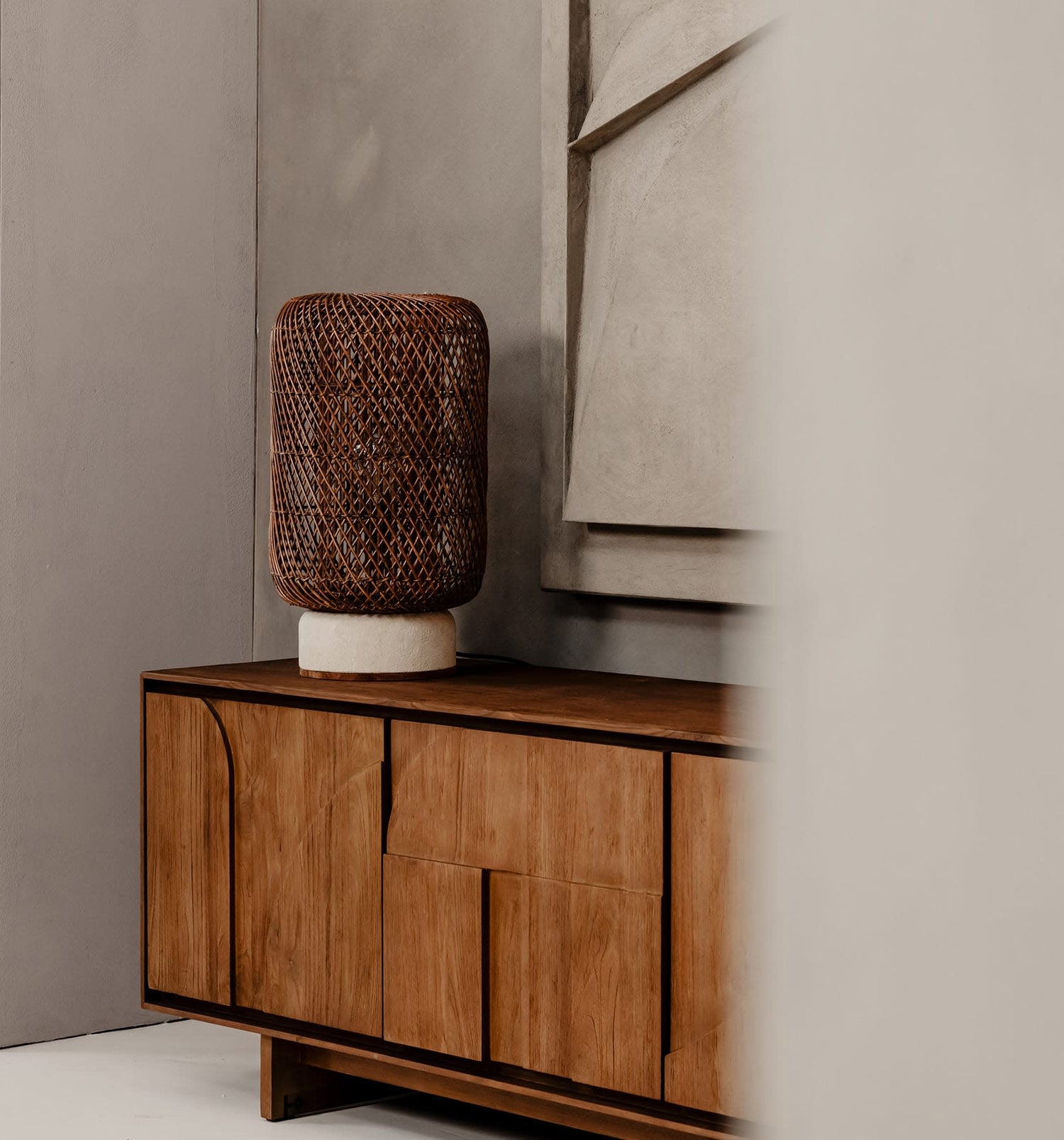 Palma Rattan Tischlampe Braun