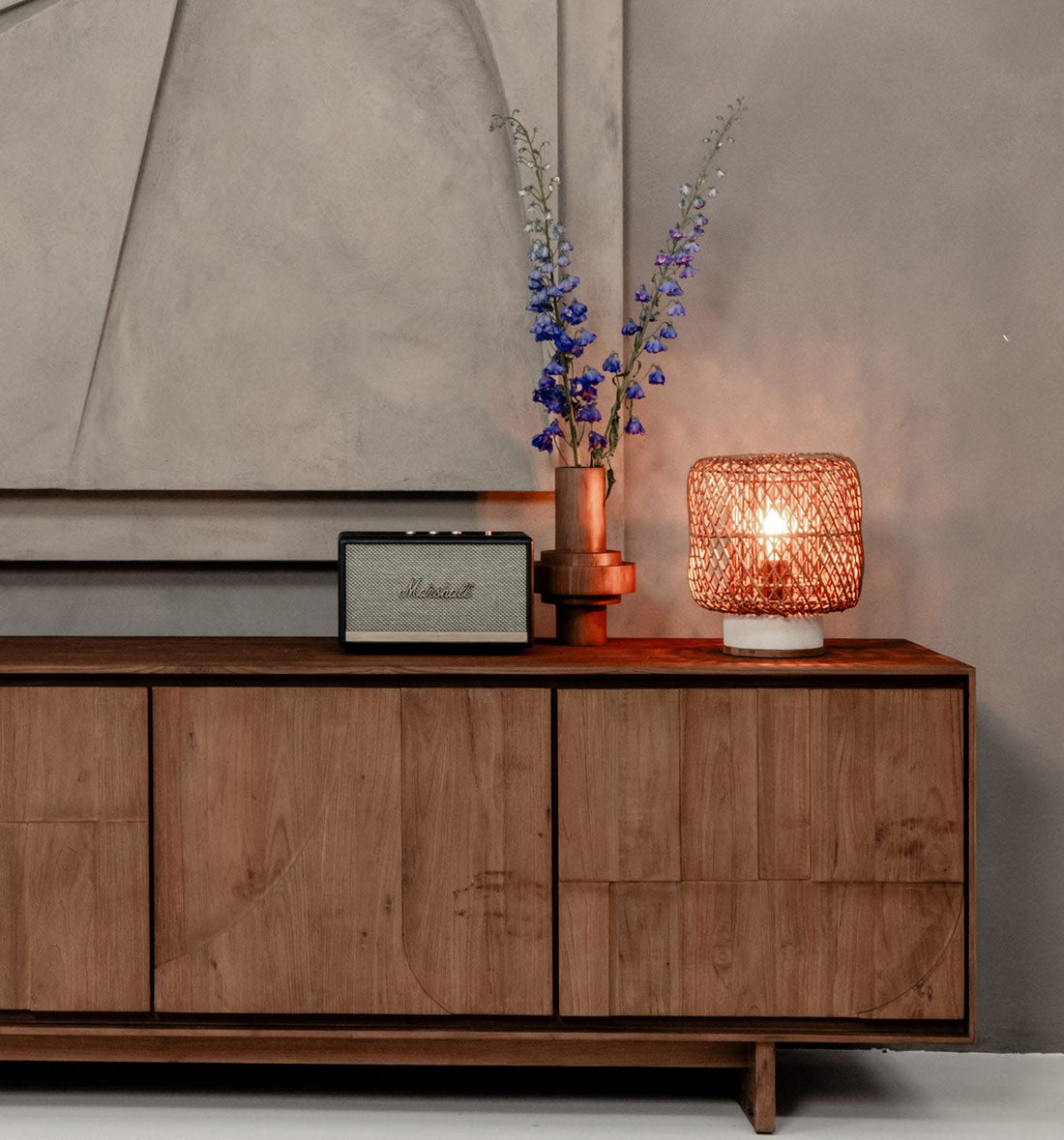 Pole Rattan Tischlampe Braun