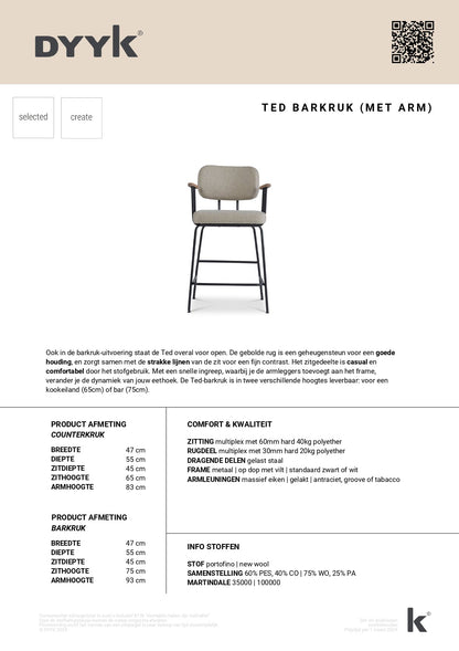Barstuhl Ted mit Armlehne von Dyyk erhältlich bei My Dutch Living Room GmbH