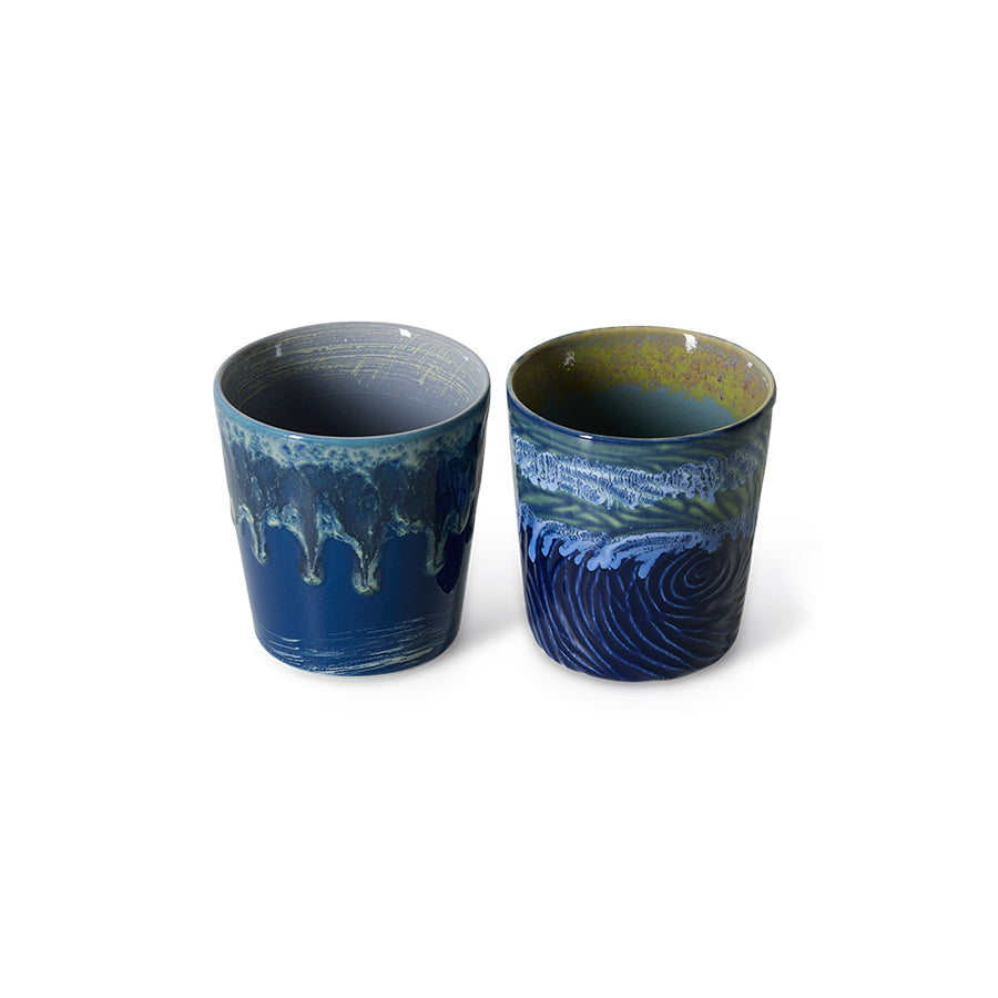 70s Keramik: Van Gogh Kaffeebecher, Sternennacht (Set mit 2)
