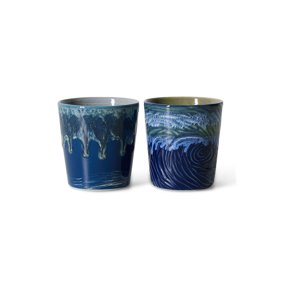 70s Keramik: Van Gogh Kaffeebecher, Sternennacht (Set mit 2)