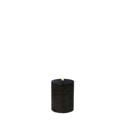 LED Stumpfkerze Schwarz Rustic, Ø 7,8 x 10 cm
