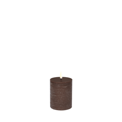 LED Blockkerze Braun Rustic Ø 7,8cm x 10 cm