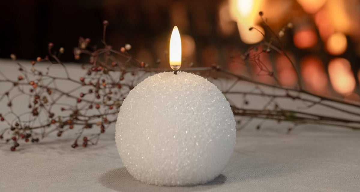 LED Rundkerze Nordic White Glitzer  Ø 7cm x 7 cm
