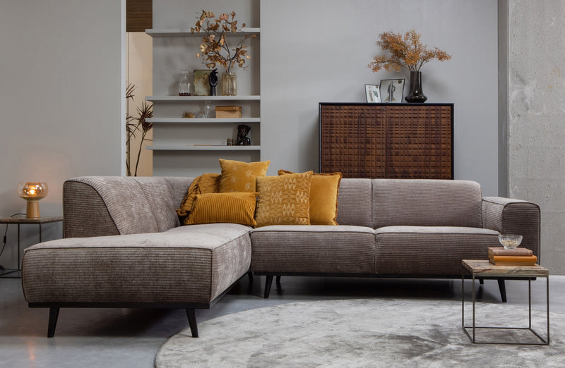 Statement Ecksofa Rechts Rib Cord Taupe - BePureHome