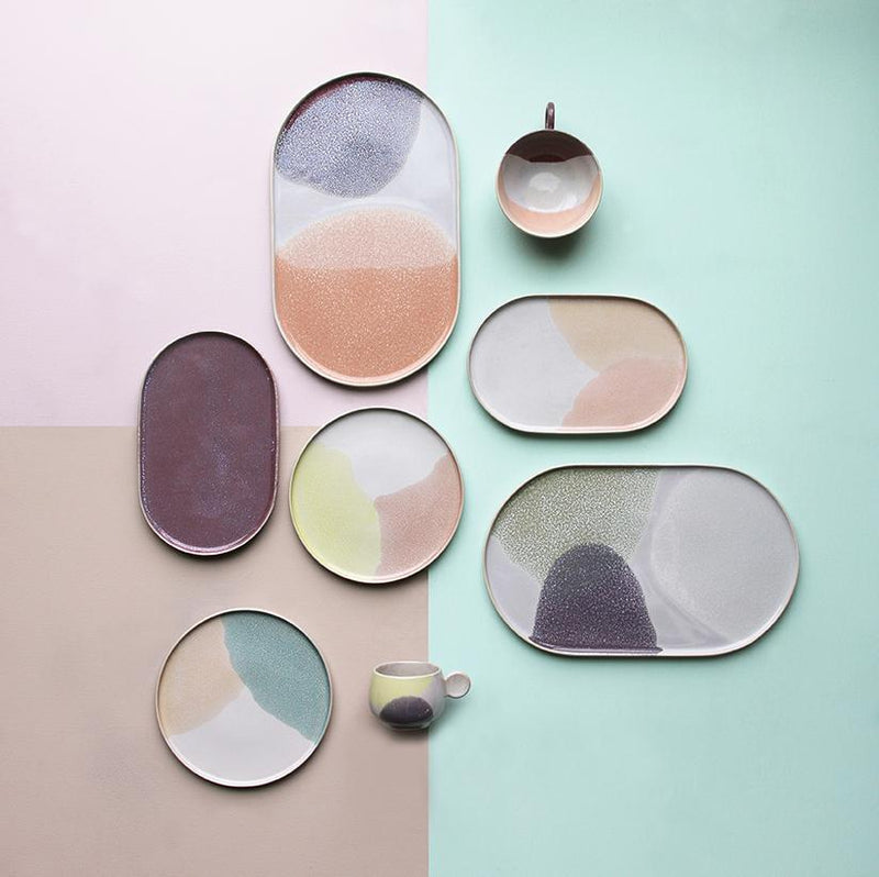 Gallery Ceramics: Ovaler Teller grün / lila, 33x20 cm - HKliving